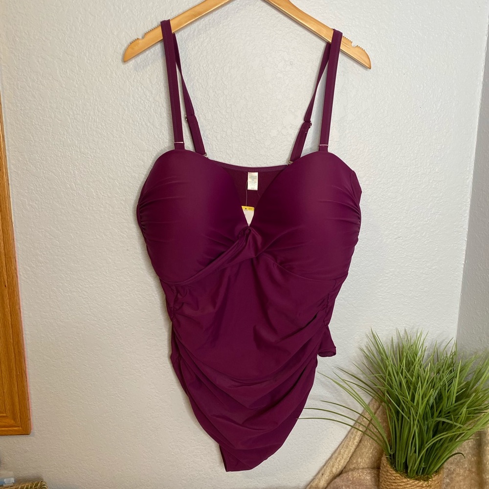 Tropical Escape maroon colored one piece swimsuit size 24W